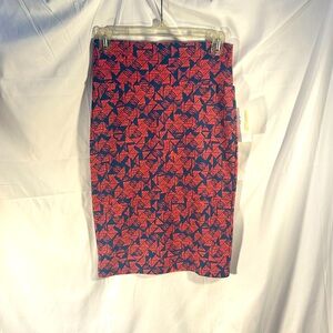 NWT Lularoe Cassie Pencil Skirt size xs Blue Pink geometric avante gard pattern